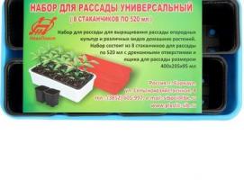 Набор для рассады: стакан 520 мл - 8 шт., контейнер голубой